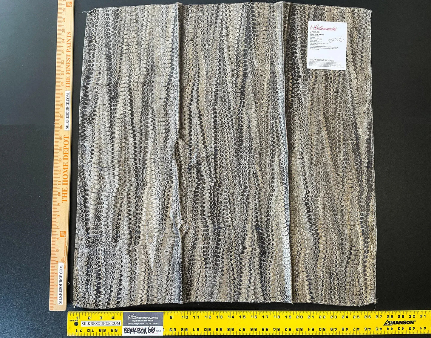 25 Berkbox66 SQUARE 27"x27" Scalamandre Ebru Silk Weave Smoke Marbled Paper Silk Jacquard Texture Black MSRP USD 424/Y