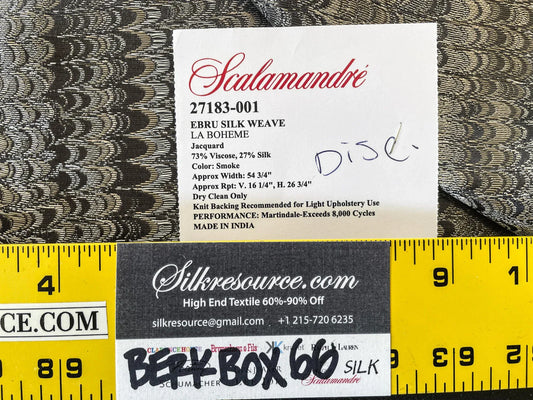 25 Berkbox66 SQUARE 27"x27" Scalamandre Ebru Silk Weave Smoke Marbled Paper Silk Jacquard Texture Black MSRP USD 424/Y