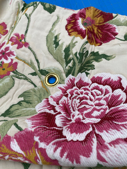 Square Jacquard by Gaston Y Daniela Peony Pink Ivory Medium Gray Botanical Floral 25"L x 24"W  MSRP USD 300+/y