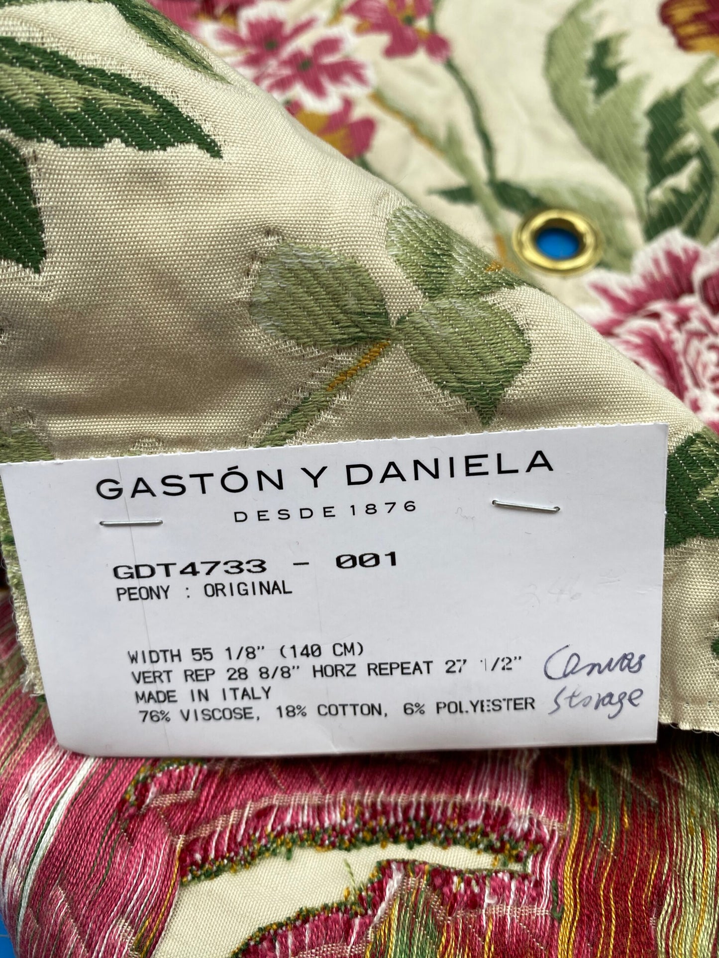 Square Jacquard by Gaston Y Daniela Peony Pink Ivory Medium Gray Botanical Floral 25"L x 24"W  MSRP USD 300+/y
