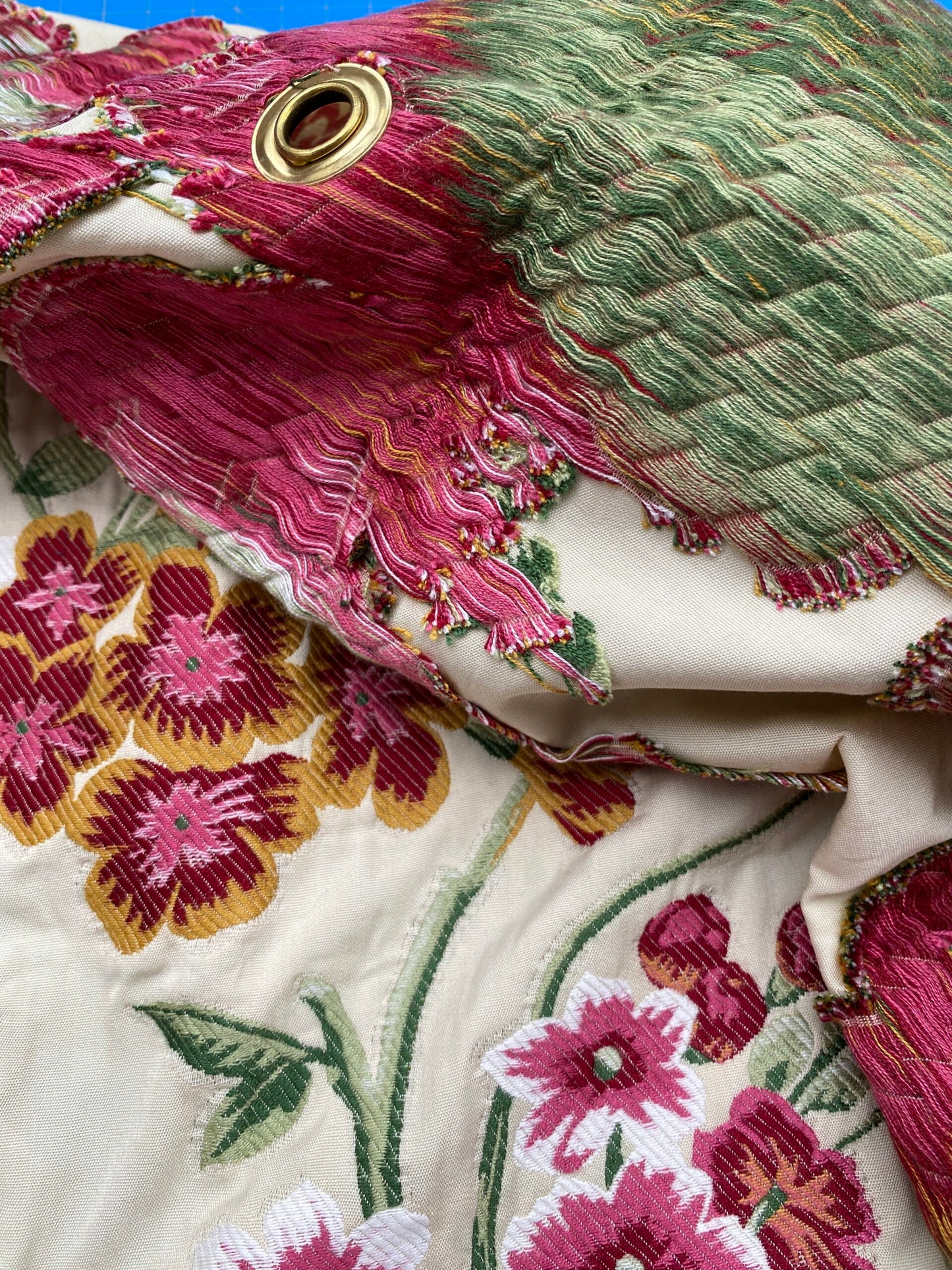 Square Jacquard by Gaston Y Daniela Peony Pink Ivory Medium Gray Botanical Floral 25"L x 24"W  MSRP USD 300+/y