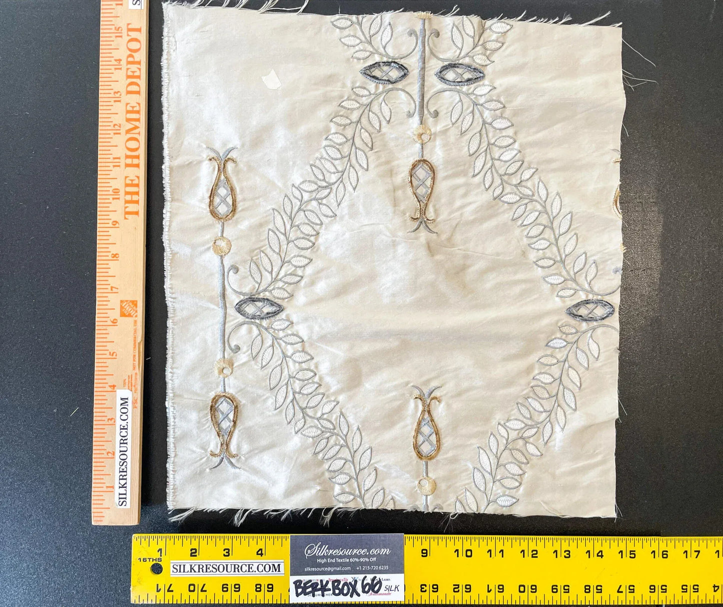 31 Berkbox66 15"x15" Square Scalamandre Floral Embroidery White Gray