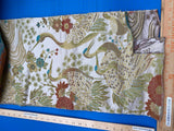 Square Jacquard by Claridge Textile  Crane Tapestry Upholstery Fabric in White Green Red Birds Floral MSRP 300+/y