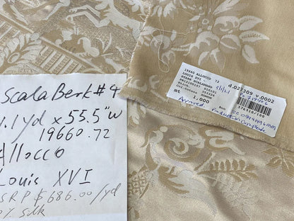 Scalamandre Louis Xvi MSRP USD 686/Y Neoclassical Hunting Hound Deer Birds Silk Lampas Cream Gold 1.1y