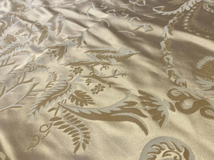 Scalamandre Louis Xvi MSRP USD 686/Y Neoclassical Hunting Hound Deer Birds Silk Lampas Cream Gold 1.1y