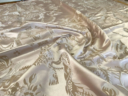 Scalamandre Louis Xvi MSRP USD 686/Y Neoclassical Hunting Hound Deer Birds Silk Lampas Cream Gold 1.1y