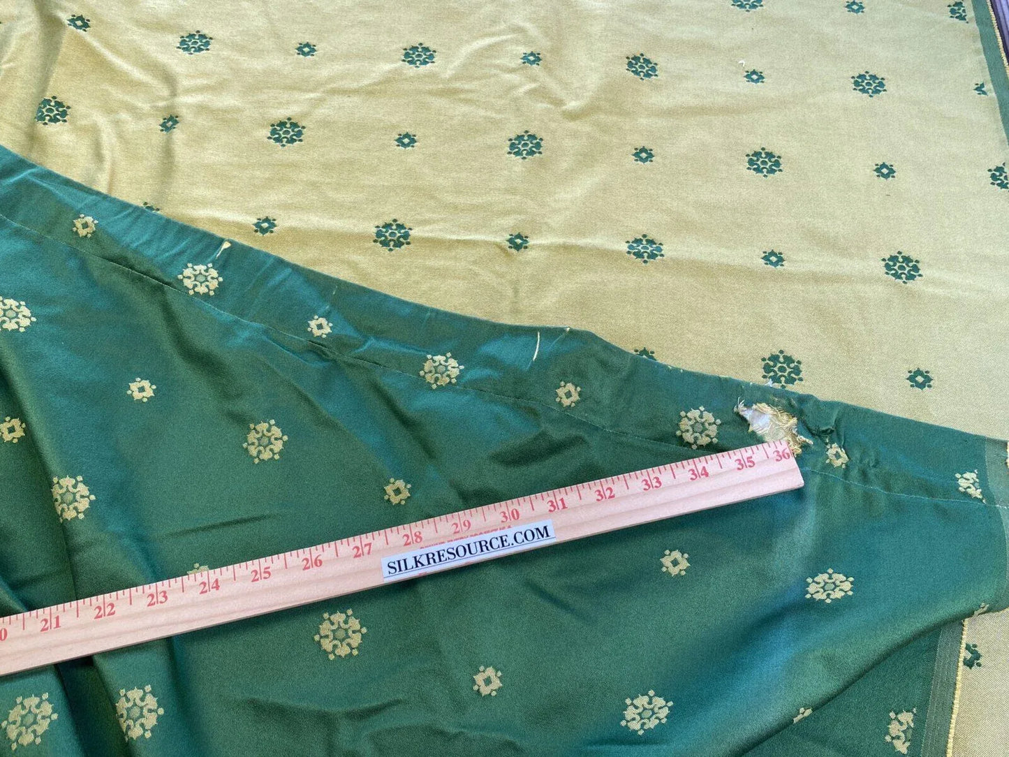 2.4ydx52"w Scalamandre Emerald Green Yellow Sunflower Medallion Silk Lampas White House