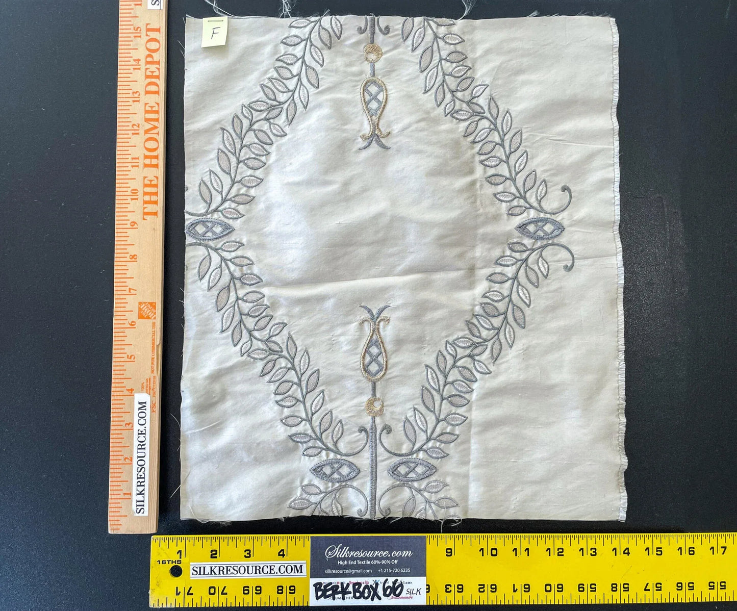 37 Berkbox66 15"x14" Square Scalamandre Floral Embroidery White Gray