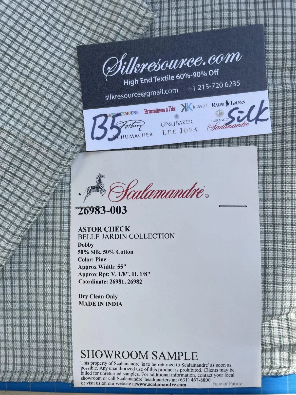 3 Berkbox5 Scalamandre Silk Square Astor Check Dobby Light Green, White