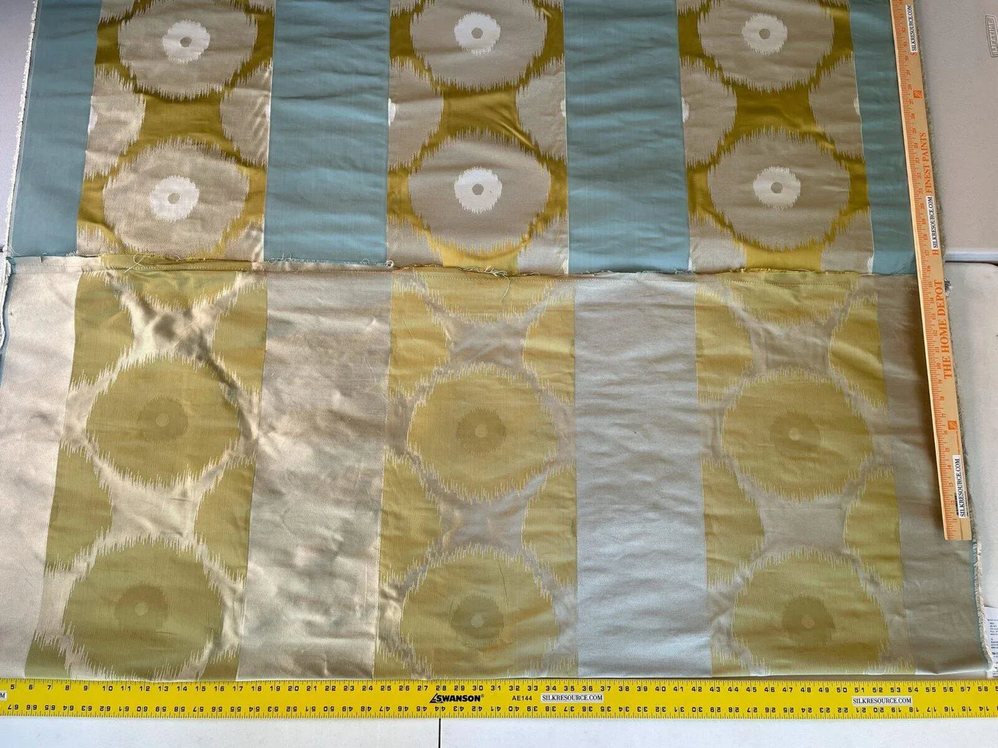 Lee Jofa Threads 100% Silk Resonance In Celery Aqua Blue Ikat Brocade MSRP USD 276/Y