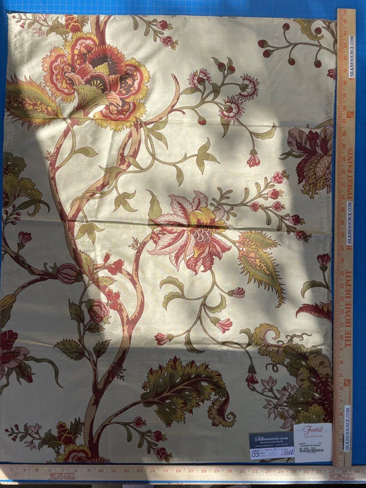 24 Berkbox5 Scalamandre Silk Square Baradi Blossom On Chablis Pink Jacobean Palampore Tree Of Life Printed Silk Pink Green On Cream White MSRP USD 192/y