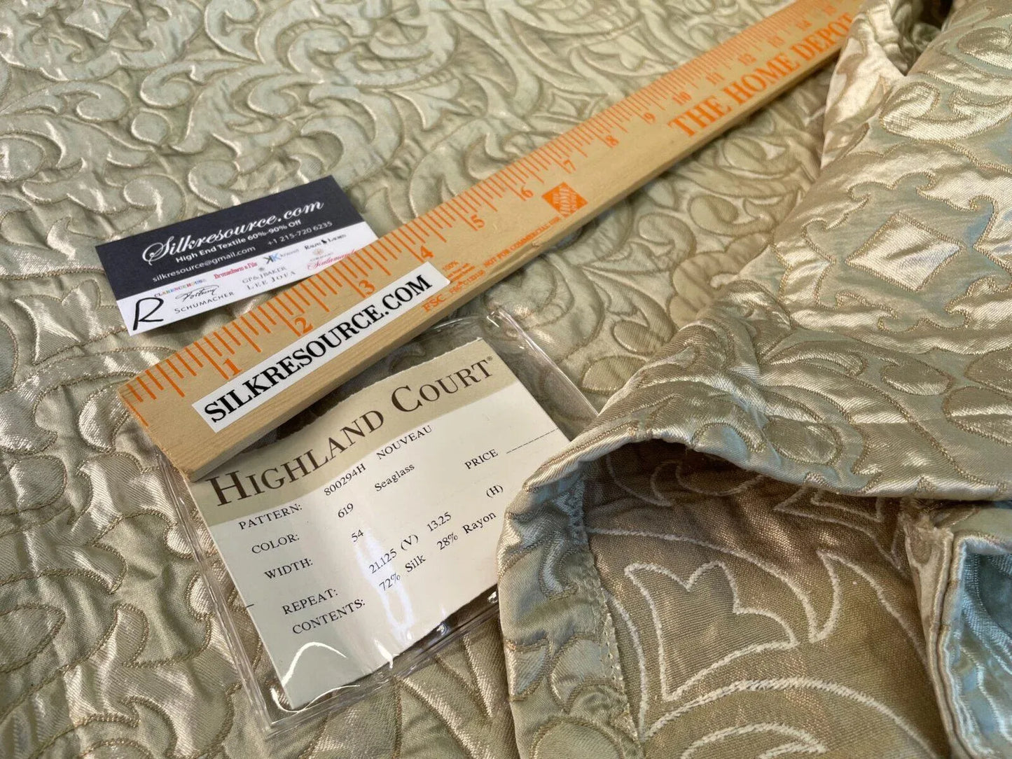 11 Boxr 2.4yds Highland Court Nouveau In Seaglass Quilted Silk Tapestry MSRP About $300/y