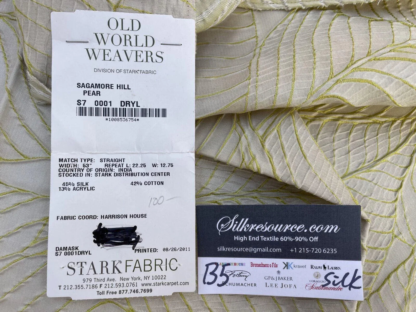 34 Berkbox5 Scalamandre Silk Square Sagamore Hill Pear Green MSRP USD 492/Y