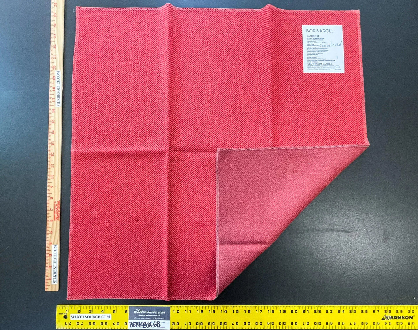 2 Berkbox68 27"x27"  Scalamandre SAVILE HERRINGBONE Cerise Red Savile Herringbone