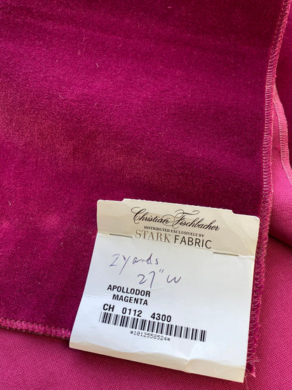Scalamandre Christian Fischbacher Apollodor Magenta Red High End Velvet Panel Polyester Plain 2yards x 27" wide MSRP USD498/y