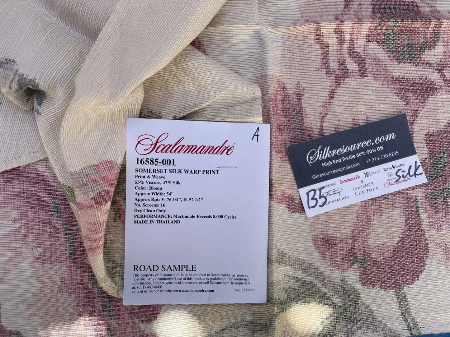 47a Berkbox5 Scalamandre Silk Square Somerset Silk Warp Print Bloom MSRP USD702/Y