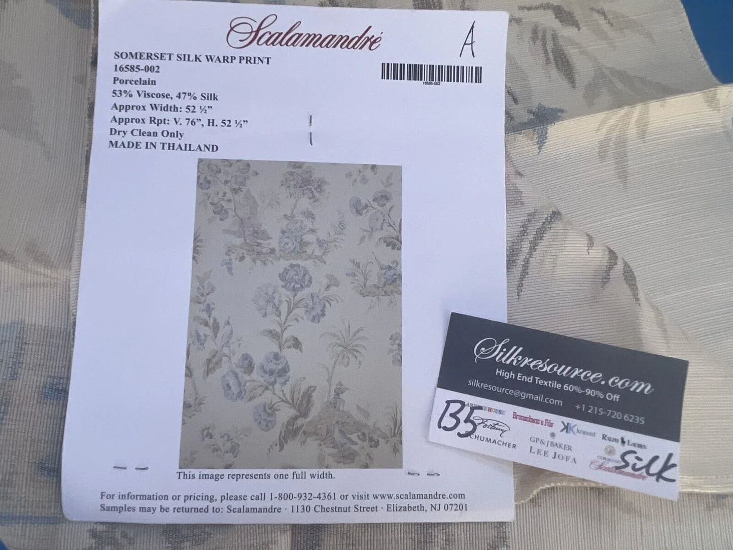 48a Berkbox5 Scalamandre Silk Square Somerset Silk Warp Print Porcelain MSRP USD702/Y