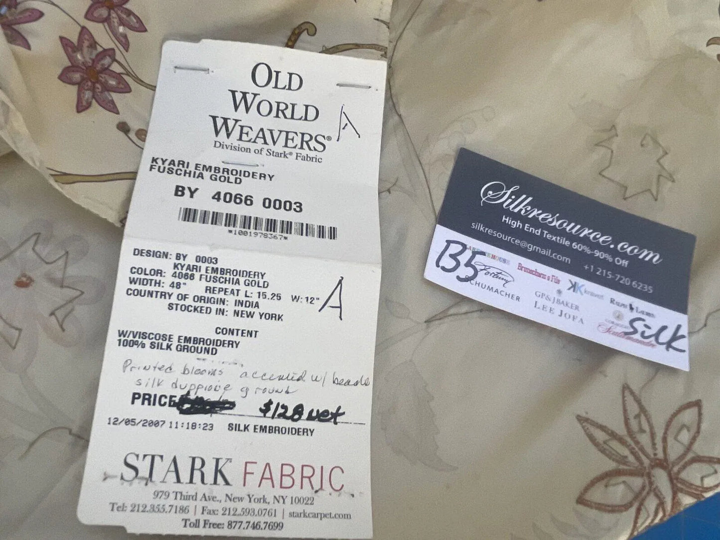 49a Berkbox5 Scalamandre Silk Square Kyari Embroidery Fuschia Gold Pink MSRP USD216/Y