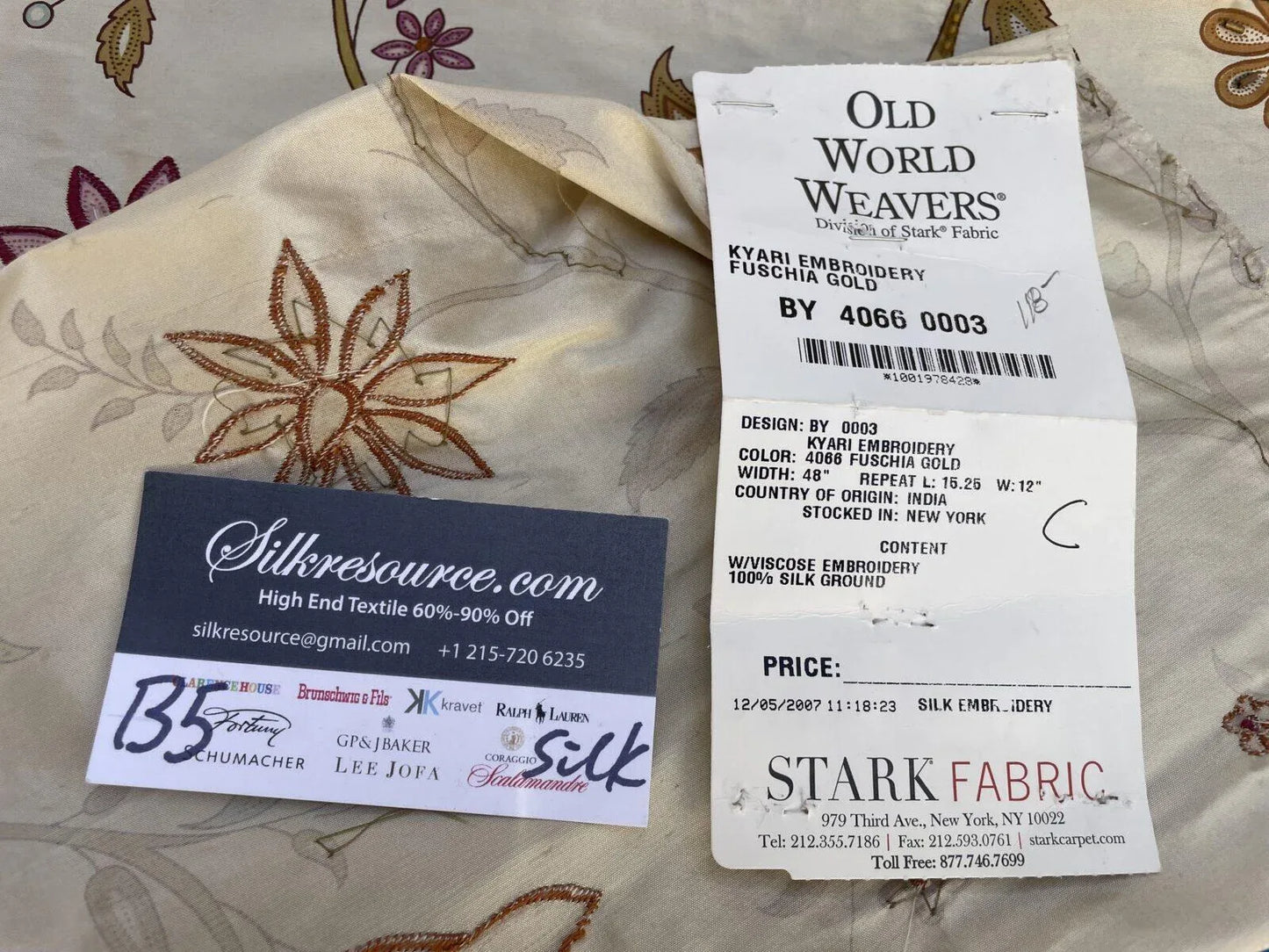 49c Berkbox5 Scalamandre Silk Square Kyari Embroidery Fuschia Gold Pink MSRP USD216/Y