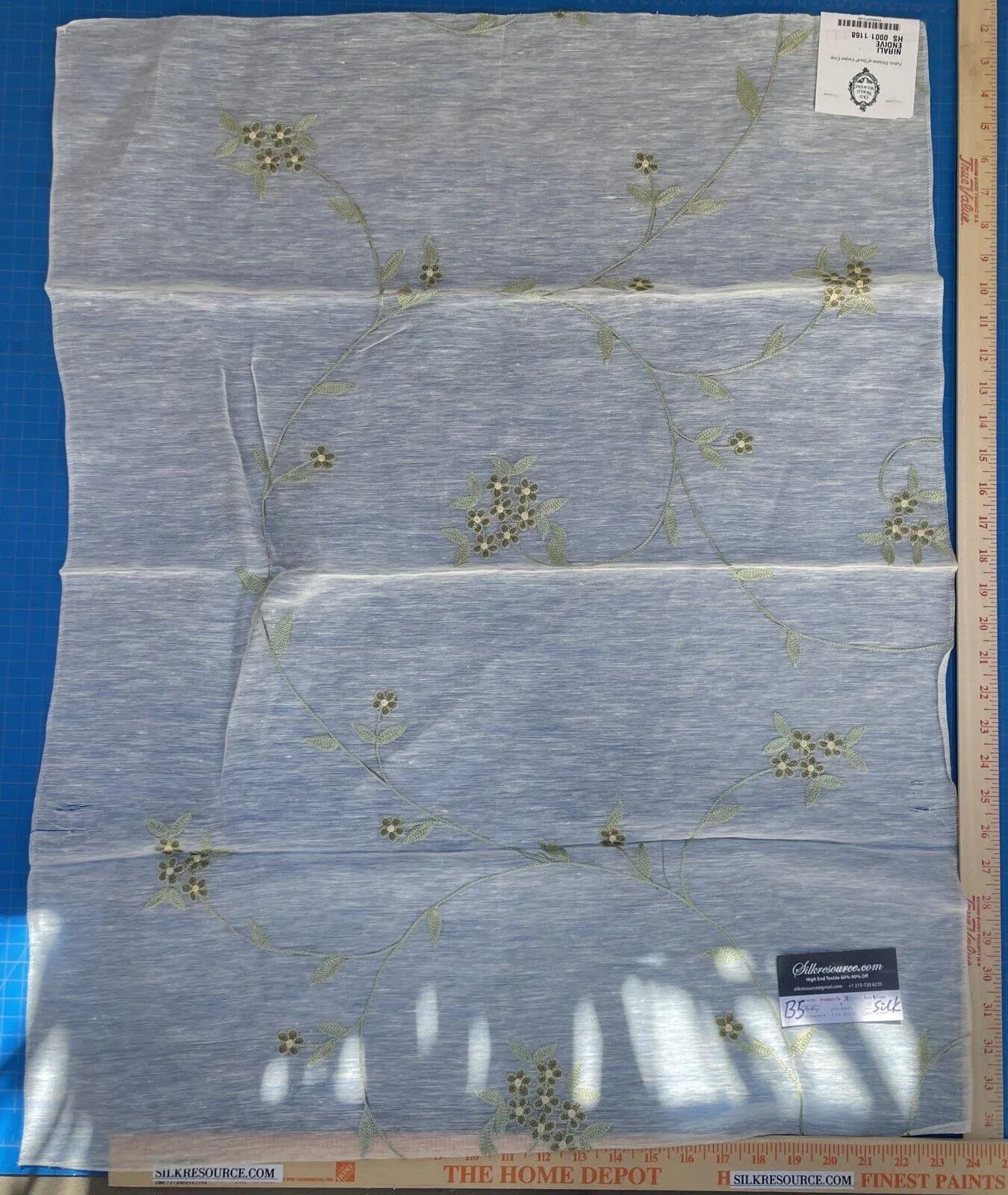 50 Berkbox5 Scalamandre Silk Square Nirali Engive Silk Linen Sheer Green on White