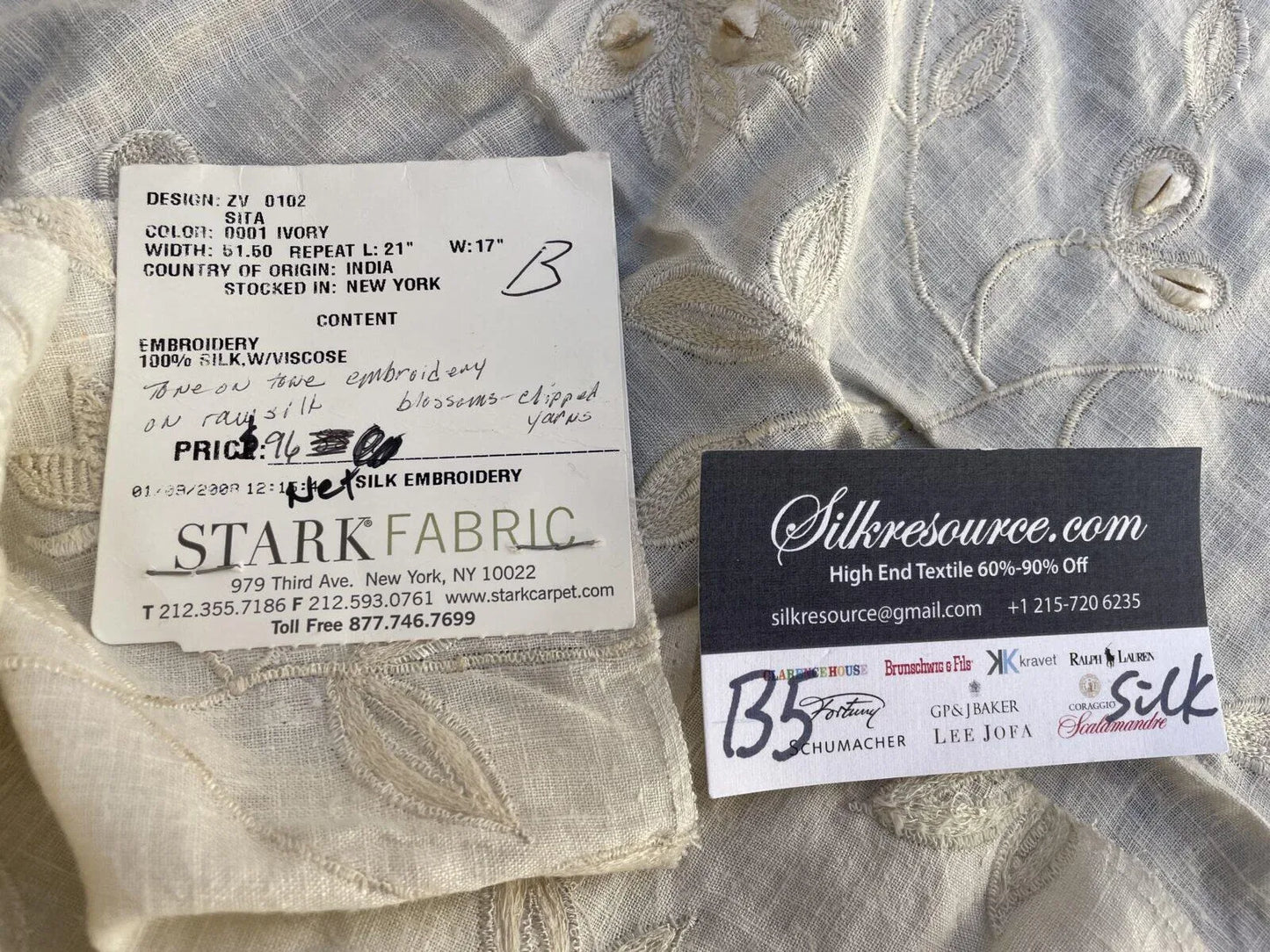 51b Berkbox5 Scalamandre Silk Square Embroidery Stark Fabric Ivory