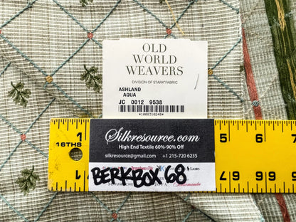 29 Berkbox68 27"x27" Scalamandre ASHLAND AQUA light blue beige Diamond Botanical