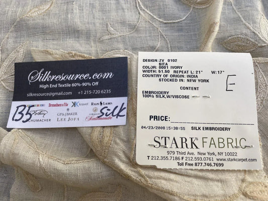 51e Berkbox5 Scalamandre Silk Square Embroidery Stark Fabric Ivory