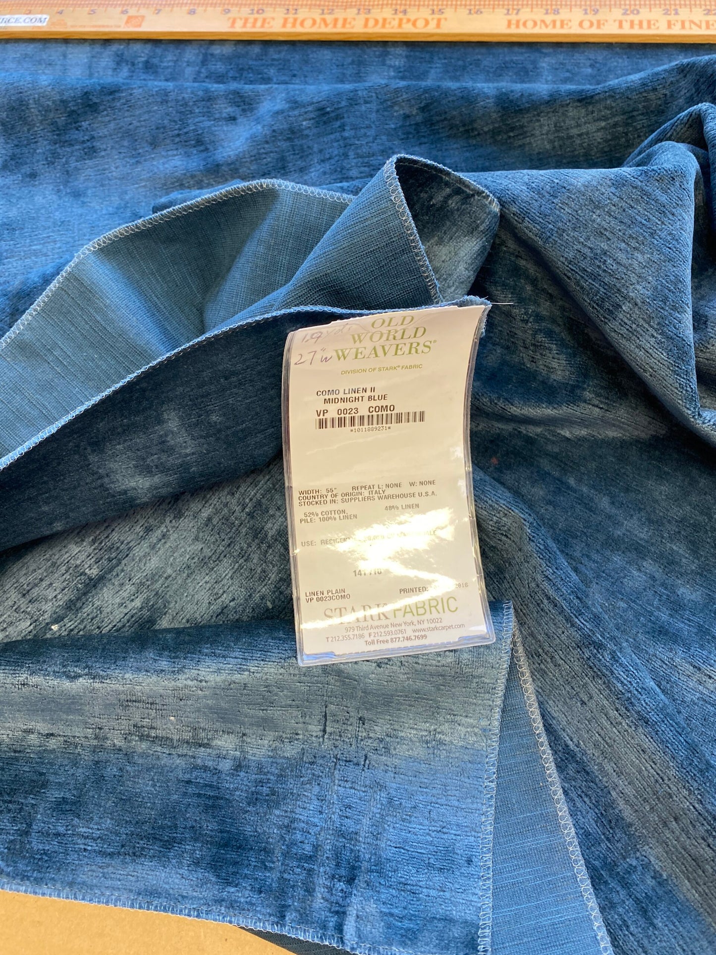 Scalamandre High End Velvet Panel by Old World Weavers Como Linen II Midnight Blue Linen Velvet 1.9y x 27" wide MSRP USD354/y