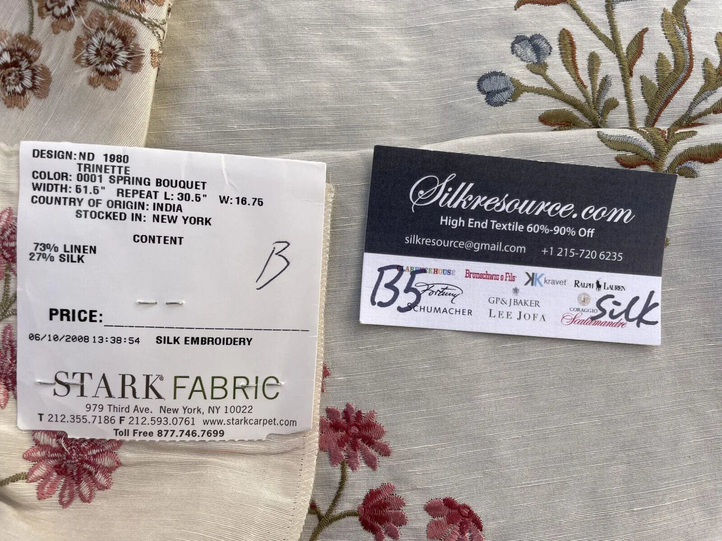 52c Berkbox5 Trinette 27×33 Scalamandre Silk Square Embroidery Beige Spring Bouquet MSRP USD 408/Y