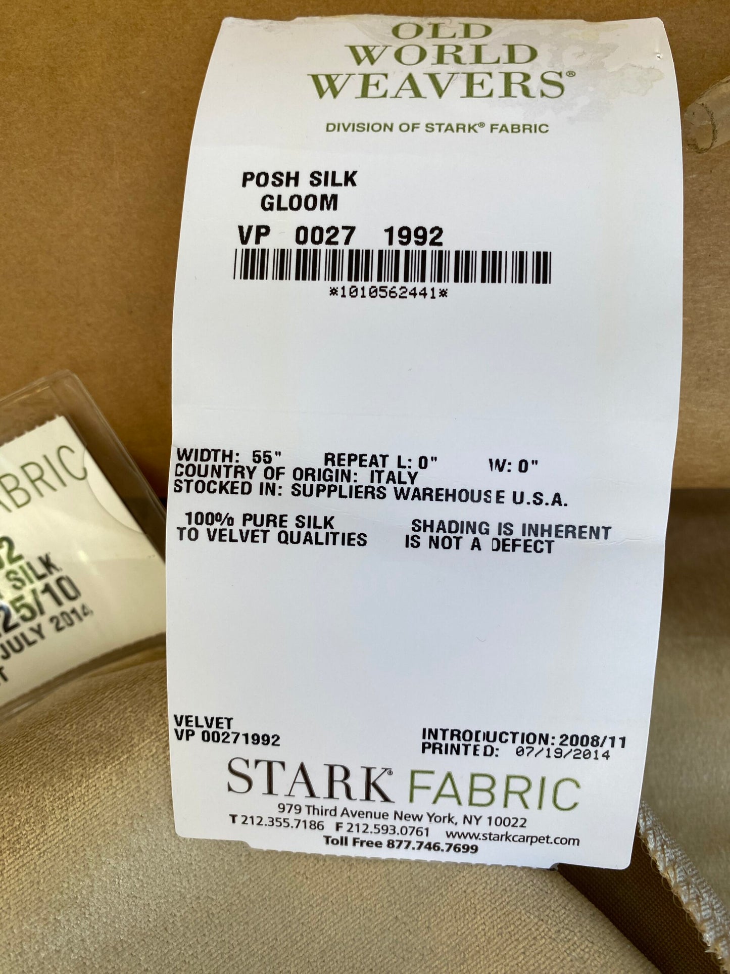 Scalamandre High End Velvet Panel by Old World Weavers Posh Silk Gloom Beige Velvet 1.9yards x 27" wide MSRP USD500+/y