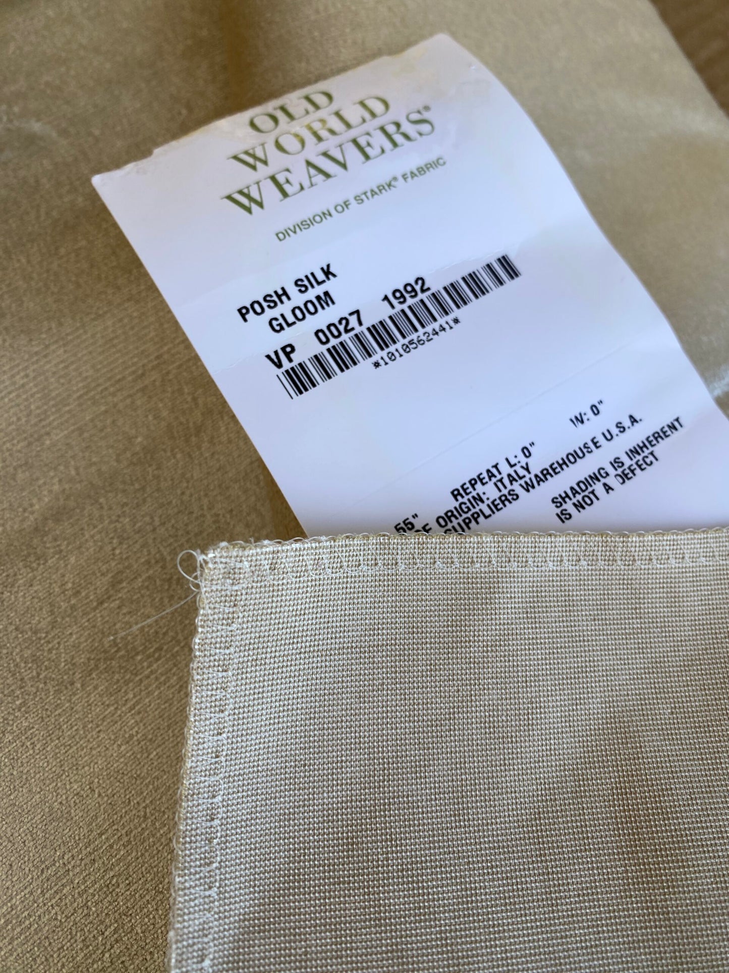 Scalamandre High End Velvet Panel by Old World Weavers Posh Silk Gloom Beige Velvet 1.9yards x 27" wide MSRP USD500+/y
