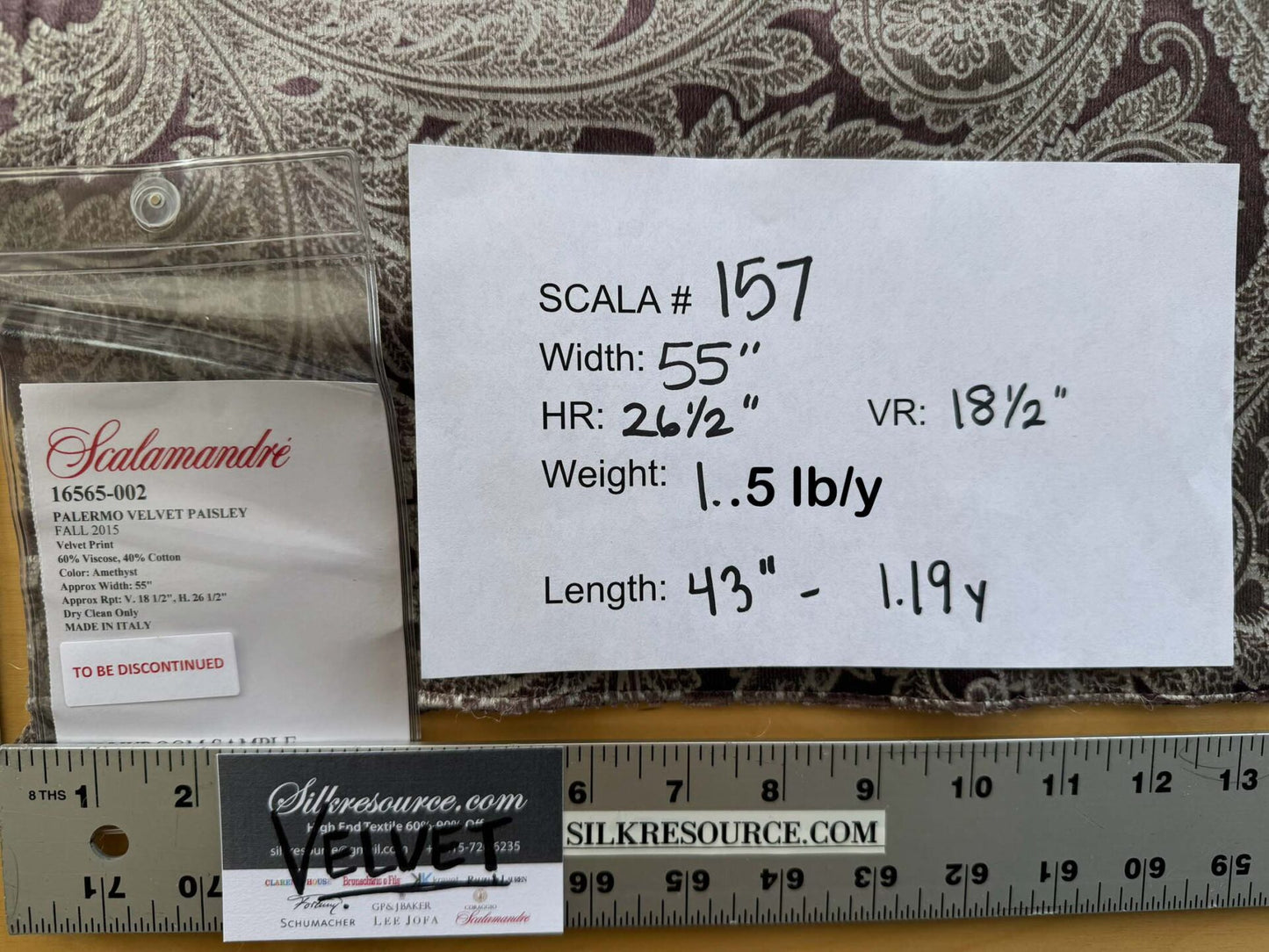 1.2yard Scalamandre Palermo Velvet Paisley Amethyst Purple Printed Velvet Botanical Foliage MSRP USD610/y