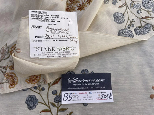 52f Berkbox5 Trinette 27x33" Scalamandre Silk Square Embroidery Beige Spring Bouquet MSRP USD 408/Y