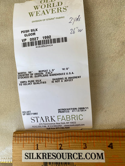 Scalamandre High End Velvet Panel by Old World Weavers Posh Silk Gloom Beige Velvet 1.9yards x 27" wide MSRP USD500+/y