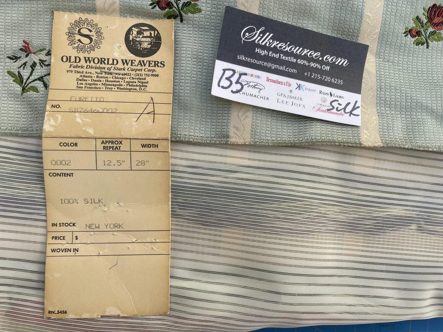 53a Berkbox5 Scalamandre Silk Square Furetto Green Blue French Lampas Beige Old World Weavers