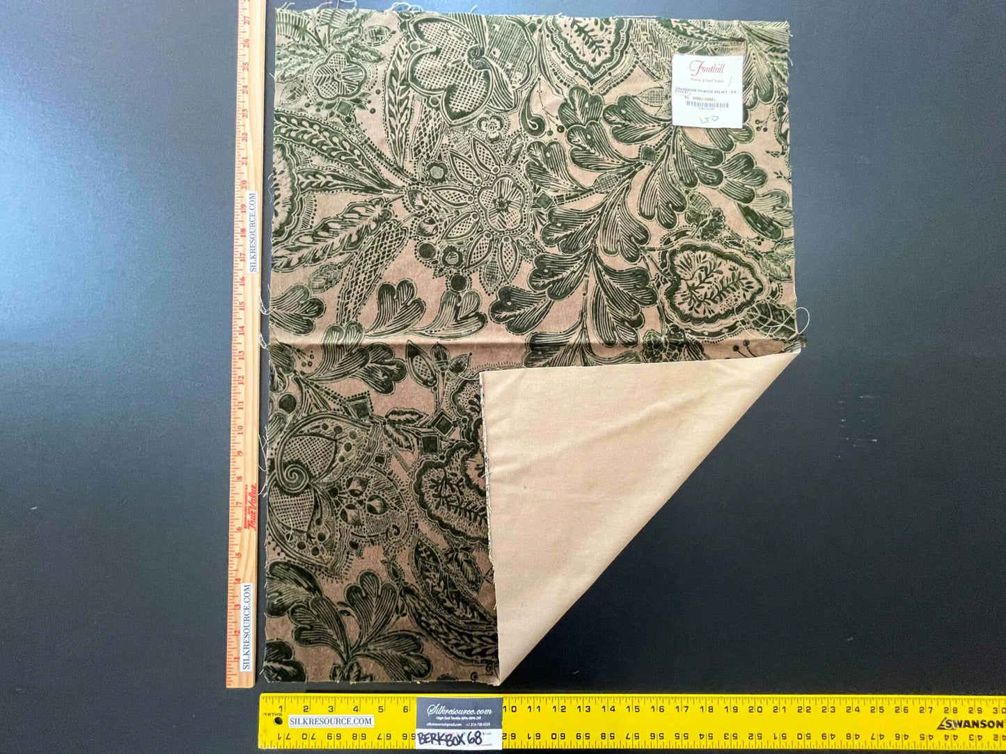 38 Berkbox68 27"x23" Scalamandre CRANBOOK PRINTED VELVET FH FOREST Green Brown Botanical