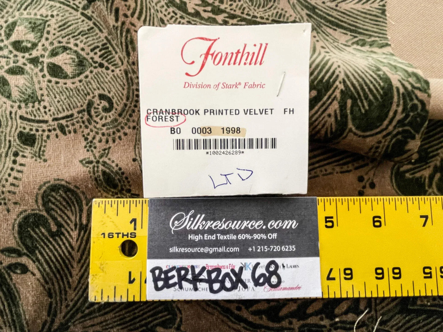 38 Berkbox68 27"x23" Scalamandre CRANBOOK PRINTED VELVET FH FOREST Green Brown Botanical