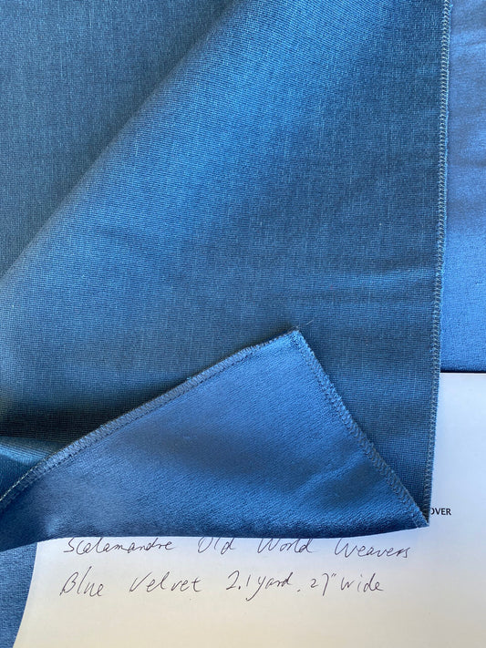 Scalamandre High End Velvet Panel by Old World Weavers Velvet Blue Plain Solid Viscose Pile 2.1yards x 27" wide MSRP USD300+/y