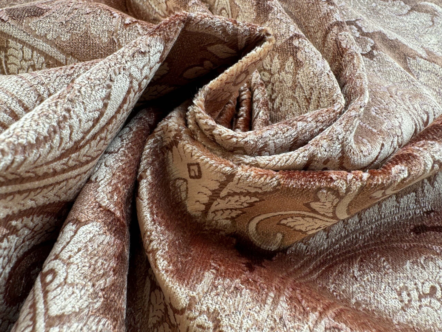 1.2yard Scalamandre Palermo Velvet Paisley Copper Brown Printed Velvet Botanical Foliage MSRP USD610/y