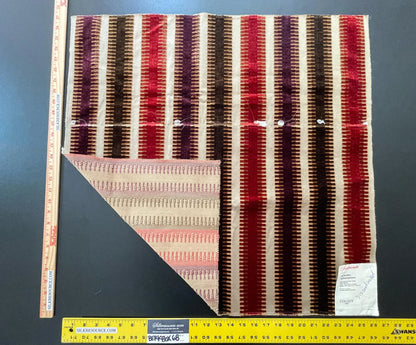 43 Berkbox68 27"x27" Scalamandre INDIANAPOLIS Cut and Uncut Velvet Stripe Red Brown Purple
