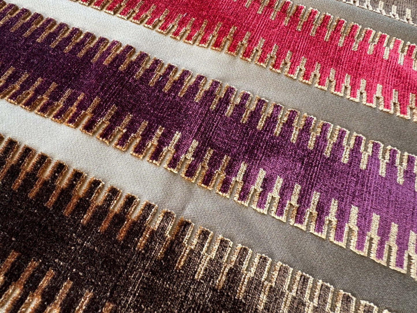 2.5yard Scalamandre Colony Indianapolis Silk Velvet Cut Velvet Burnt Raspberry Red Purple Brown Chocolate MSRP USD 830/Y