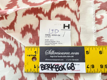 47 Berkbox68 27"x27" Scalamandre Swirl Red White Silk Linen Damask Ikat Scroll MSRP USD 372/Y