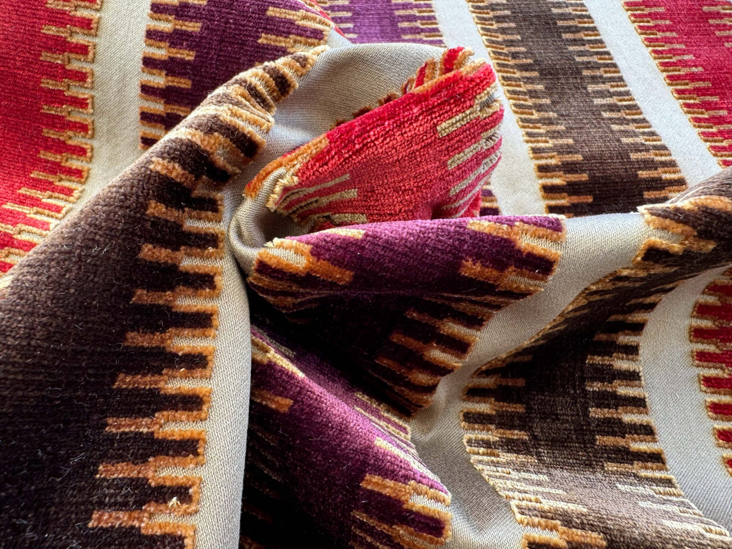 2.4yard with Cut Corner Scalamandre Colony Indianapolis Silk Velvet Cut Velvet Burnt Raspberry Red Purple Brown Chocolate MSRP USD 830/Y