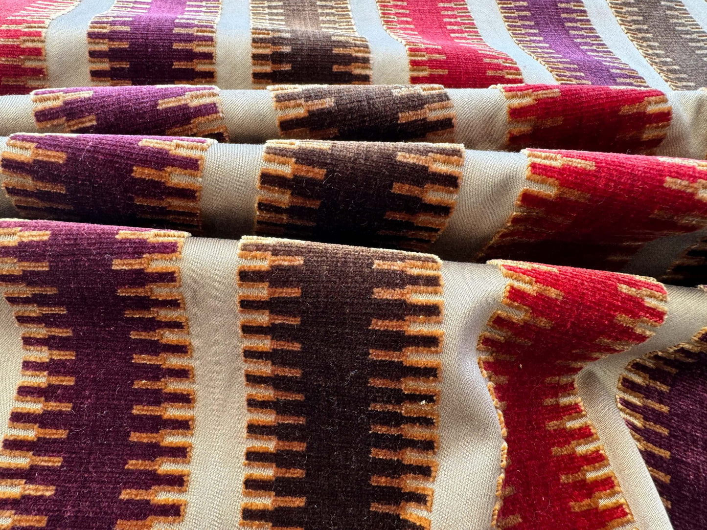 2.4yard with Cut Corner Scalamandre Colony Indianapolis Silk Velvet Cut Velvet Burnt Raspberry Red Purple Brown Chocolate MSRP USD 830/Y