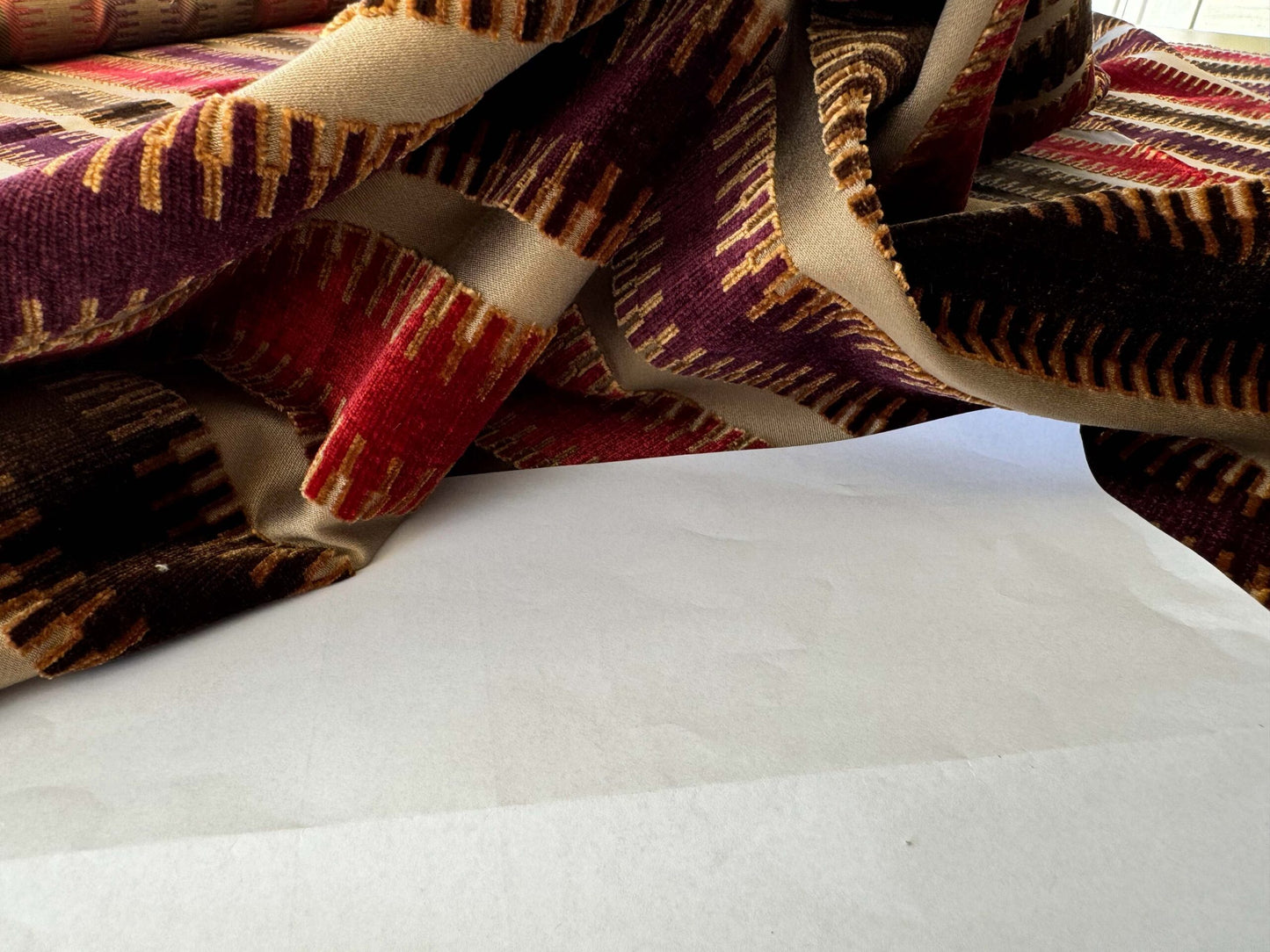 2.4yard with Cut Corner Scalamandre Colony Indianapolis Silk Velvet Cut Velvet Burnt Raspberry Red Purple Brown Chocolate MSRP USD 830/Y