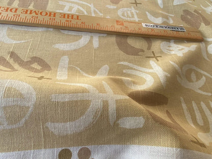 Clarence House Sung Dynasty Kang'ji Chinese Calligraphy Print Almond Yellow Cream Cotton