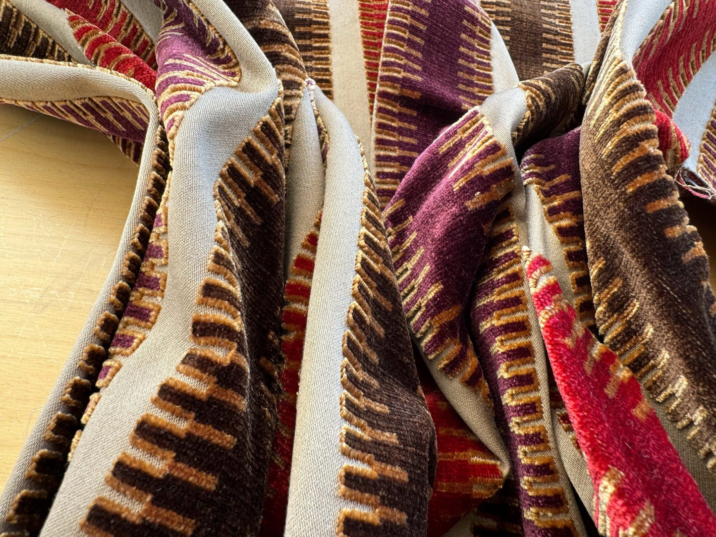 2.4yard with Cut Corner Scalamandre Colony Indianapolis Silk Velvet Cut Velvet Burnt Raspberry Red Purple Brown Chocolate MSRP USD 830/Y