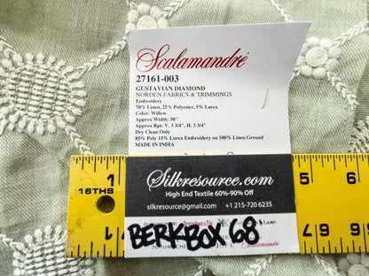 52 Berkbox68 27"x25" Scalamandre GUSTAVIAN DIAMOND Willow Olive Green Embroidery