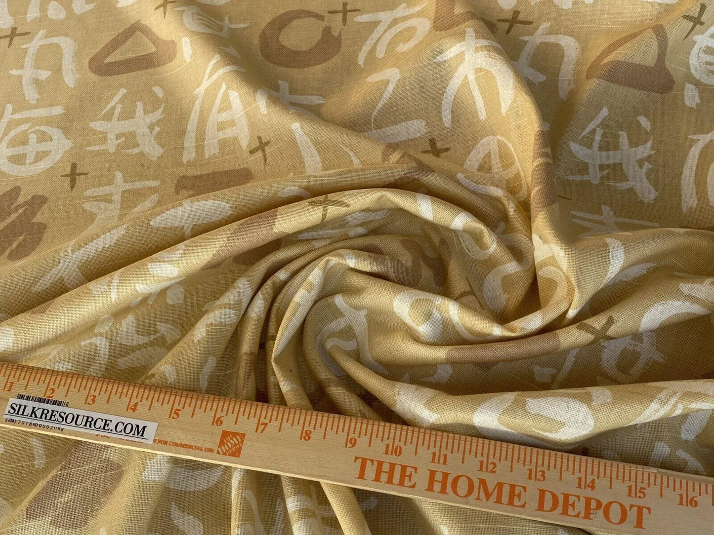 Clarence House Sung Dynasty Kang'ji Chinese Calligraphy Print Almond Yellow Cream Cotton