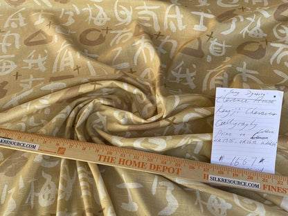 Clarence House Sung Dynasty Kang'ji Chinese Calligraphy Print Almond Yellow Cream Cotton